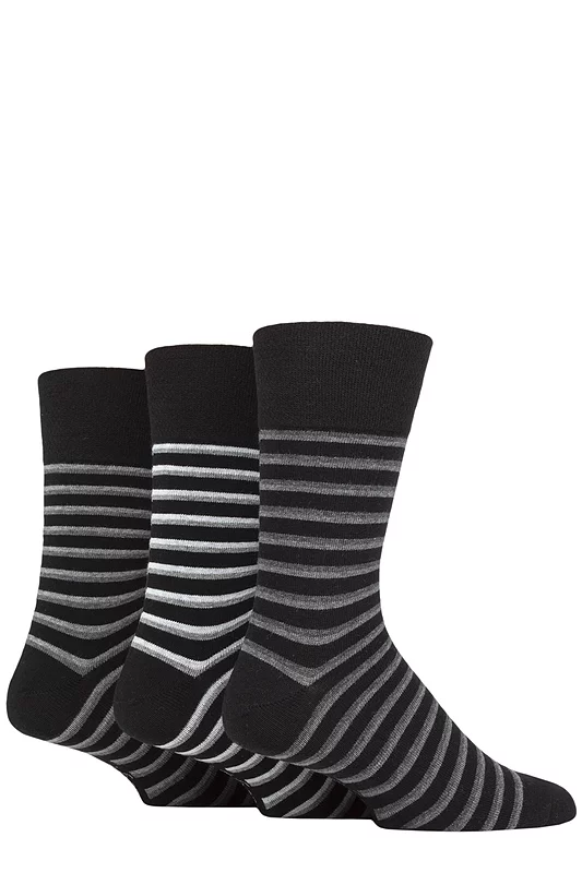 Mens 3 Pair Gentle Grip Cotton Argyle Patterned and Striped Socks