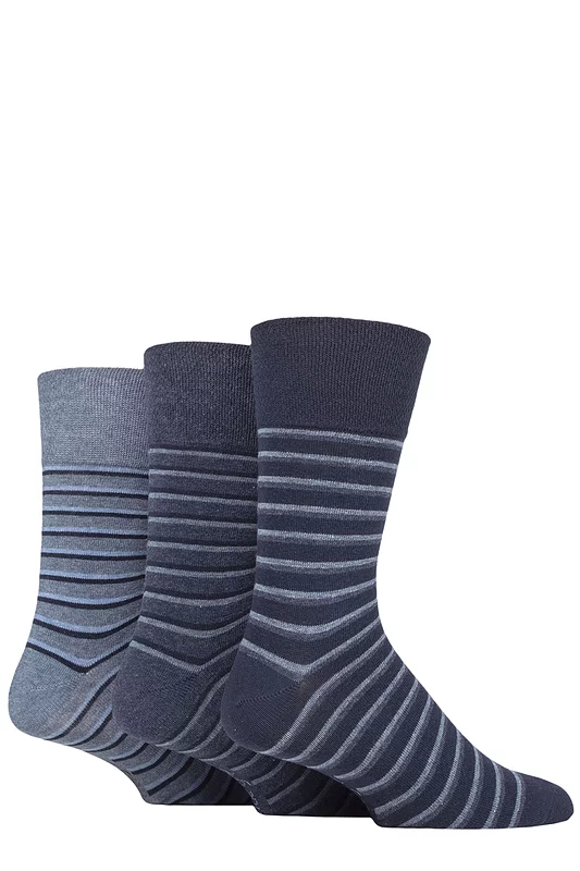 Mens 3 Pair Gentle Grip Cotton Argyle Patterned and Striped Socks