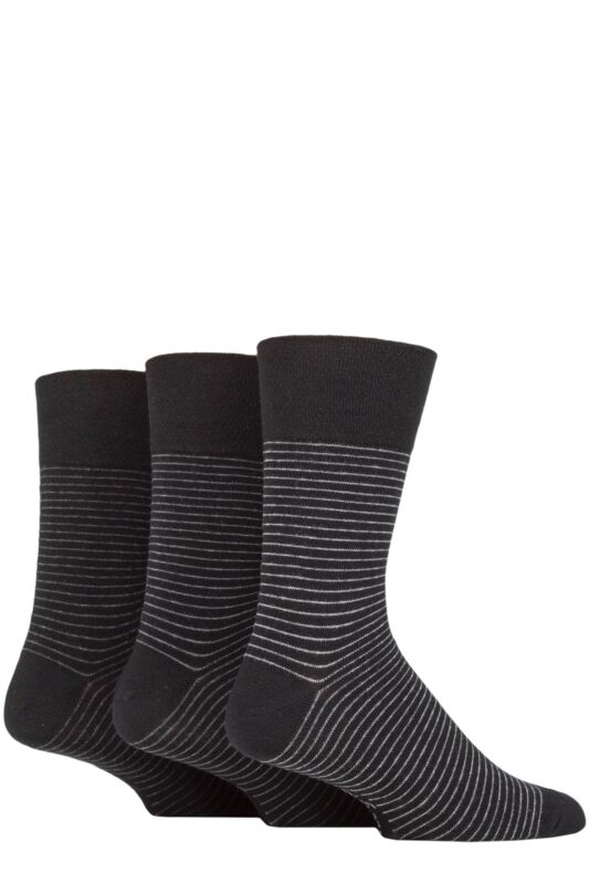 Mens 3 Pair Gentle Grip Cotton Argyle Patterned and Striped Socks