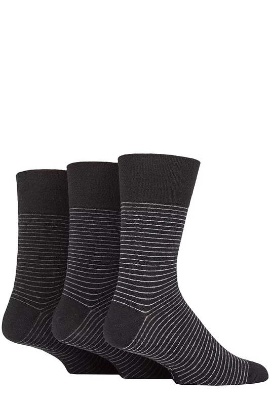 Mens 3 Pair Gentle Grip Cotton Argyle Patterned and Striped Socks