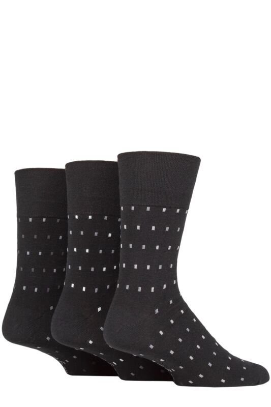 Mens 3 Pair Gentle Grip Cotton Argyle Patterned and Striped Socks
