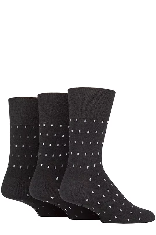 Mens 3 Pair Gentle Grip Cotton Argyle Patterned and Striped Socks