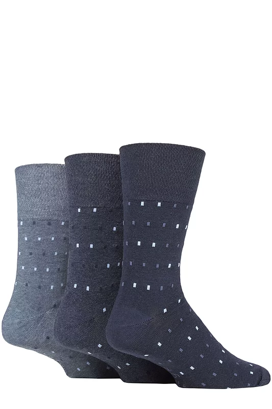 Mens 3 Pair Gentle Grip Cotton Argyle Patterned and Striped Socks