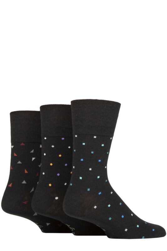 Mens 3 Pair Gentle Grip Cotton Argyle Patterned and Striped Socks