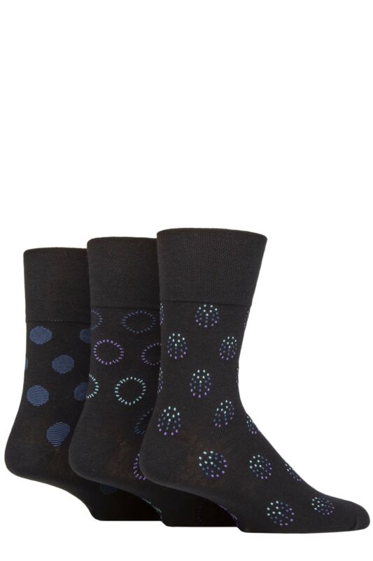 Mens 3 Pair Gentle Grip Cotton Argyle Patterned and Striped Socks