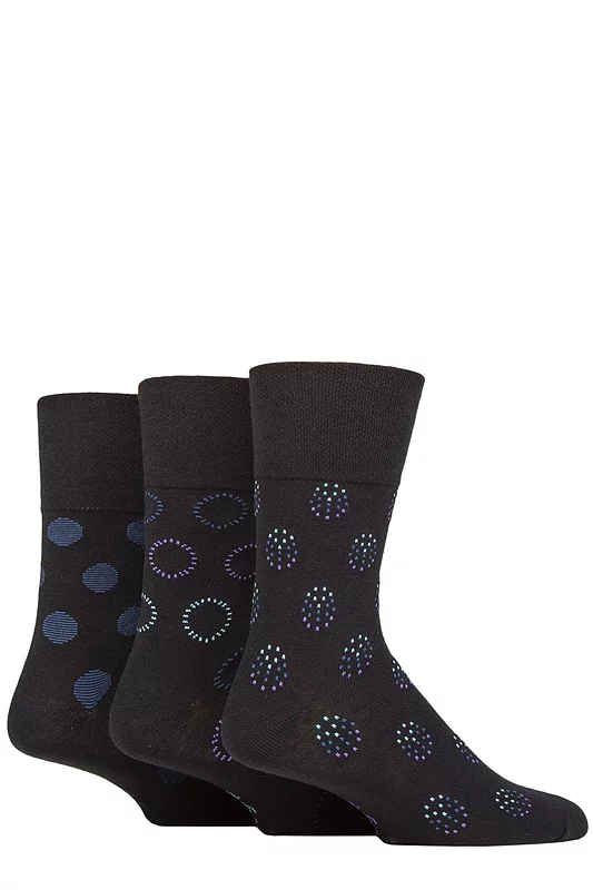 Mens 3 Pair Gentle Grip Cotton Argyle Patterned and Striped Socks