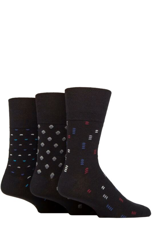 Mens 3 Pair Gentle Grip Cotton Argyle Patterned and Striped Socks