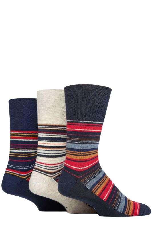 Mens 3 Pair Gentle Grip Cotton Argyle Patterned and Striped Socks
