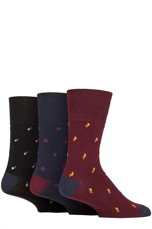Mens 3 Pair Gentle Grip Cotton Argyle Patterned and Striped Socks Syndicate Triangle Black / Navy 6-11