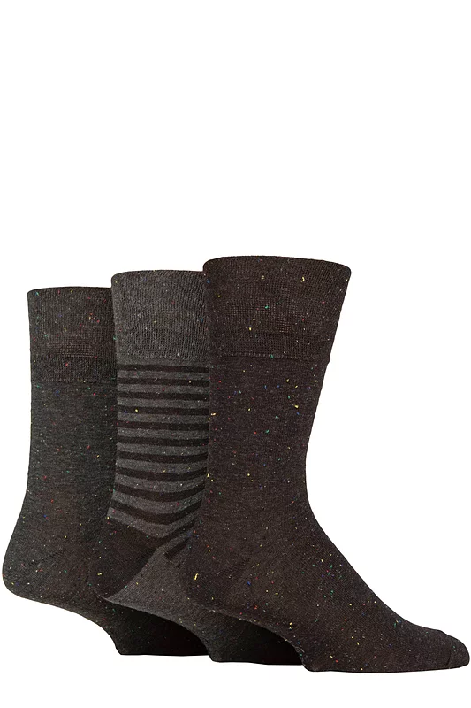 Mens 3 Pair Gentle Grip Cotton Argyle Patterned and Striped Socks