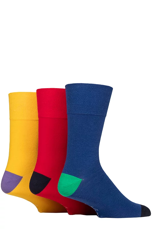 Mens 3 Pair Gentle Grip Colourburst Cotton Socks Nepped Cobalt / Blue / Red 6-11