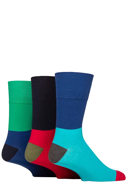 Mens 3 Pair Gentle Grip Colourburst Cotton Socks Nepped Turquoise / Cobalt Blue  6-11