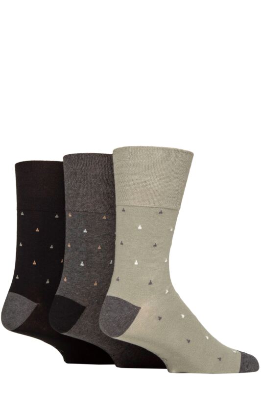 Mens 3 Pair Gentle Grip Cotton Argyle Patterned and Striped Socks Kaleidoscopic Micro Black / Charcoal 6-11