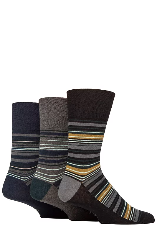 Mens 3 Pair Gentle Grip Cotton Argyle Patterned and Striped Socks Carriage House Black / Navy 6-11