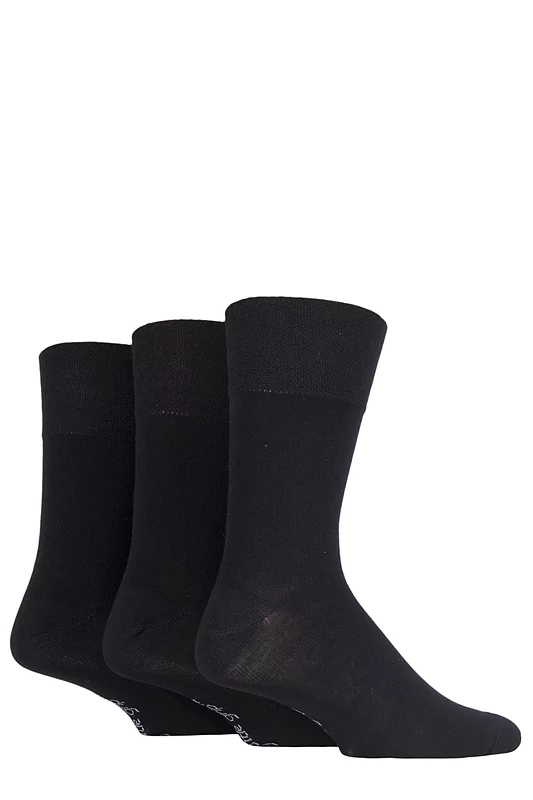 Mens 3 Pair Gentle Grip Plain Bamboo Socks
