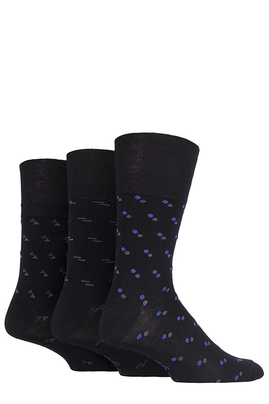 Mens 3 Pair Gentle Grip Patterned Bamboo Socks