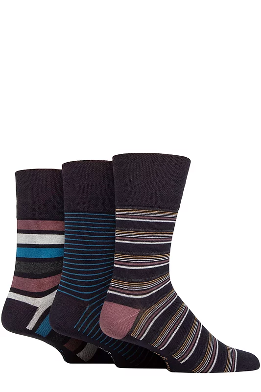 Mens 3 Pair Gentle Grip Patterned Bamboo Socks