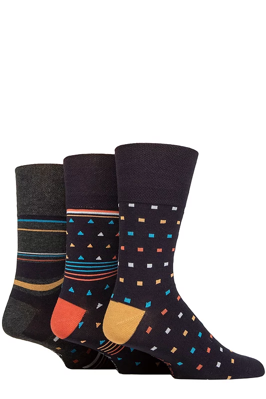 Mens 3 Pair Gentle Grip Patterned Bamboo Socks Mustard Metropolis 6-11
