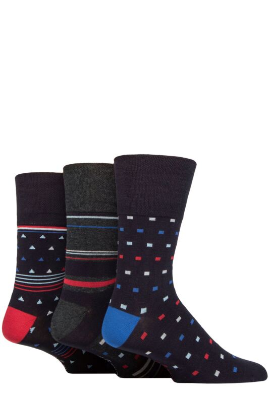 Mens 3 Pair Gentle Grip Patterned Bamboo Socks