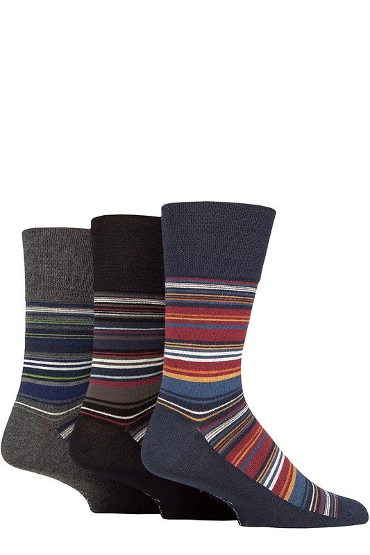 Mens 3 Pair Gentle Grip Patterned Bamboo Socks