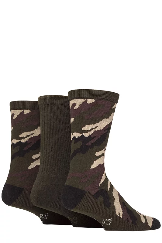 Mens 3 Pair Country Pursuit Water Repellent Cotton Boot Socks Camouflage 6-11