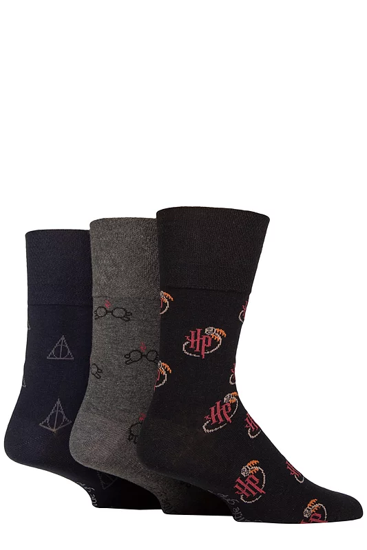 Mens 3 Pair SOCKSHOP Gentle Grip Harry Potter Socks