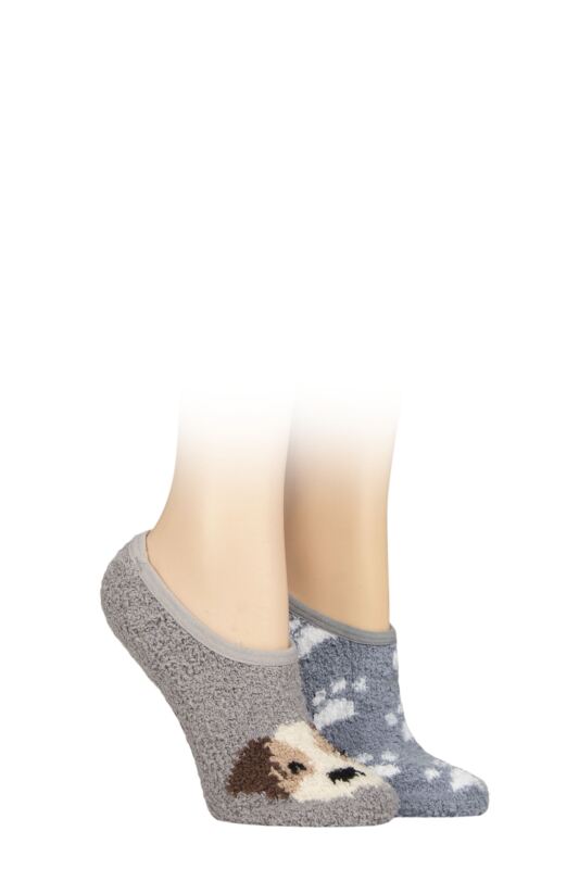 Women's 2 Pair SOCKSHOP Wildfeet Animal and Patterned Cosy Slipper Socks with Grip