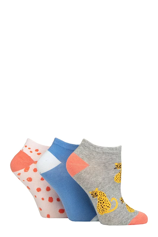Women's 3 Pair SOCKSHOP Wildfeet Novelty Cotton Trainer Socks Cheetah 4-8