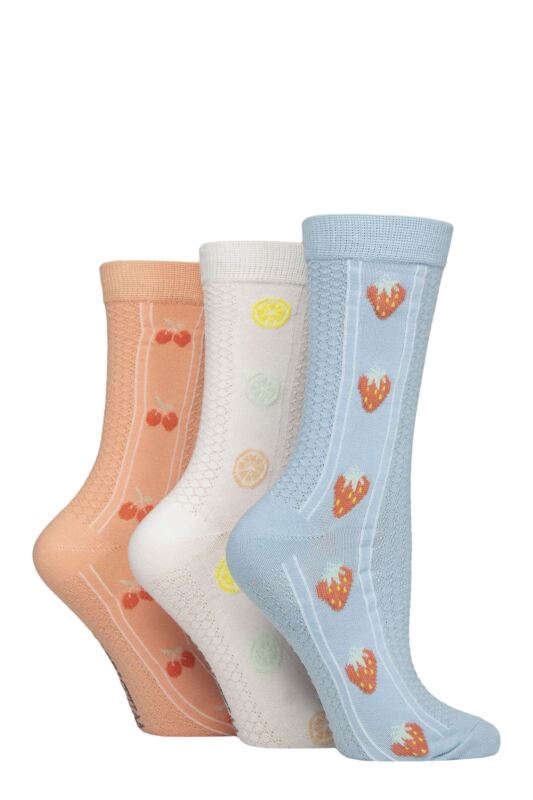 Women's 3 Pair SOCKSHOP Wildfeet Textured Knit Cotton Socks