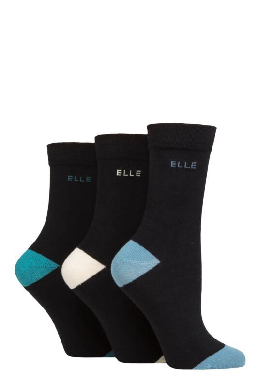 Women's 3 Pair Elle Plain, Striped and Patterned Cotton Socks with Smooth Toes