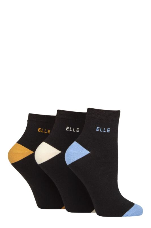Women's 3 Pair Elle Plain, Striped and Patterned Cotton Anklets with Smooth Toes Leopard Noir Contrast 4-8