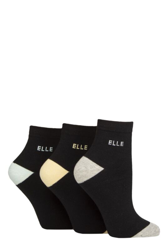 Women's 3 Pair Elle Plain, Striped and Patterned Cotton Anklets with Smooth Toes Fresh Mint Contrast 4-8
