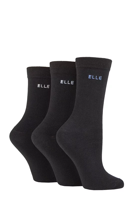 Women's 3 Pair Elle Plain, Striped and Patterned Cotton Socks with Smooth Toes