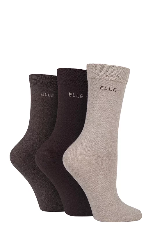 Women's 3 Pair Elle Plain, Striped and Patterned Cotton Socks with Smooth Toes