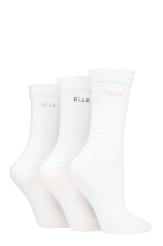 Women's 3 Pair Elle Plain, Striped and Patterned Cotton Socks with Smooth Toes White