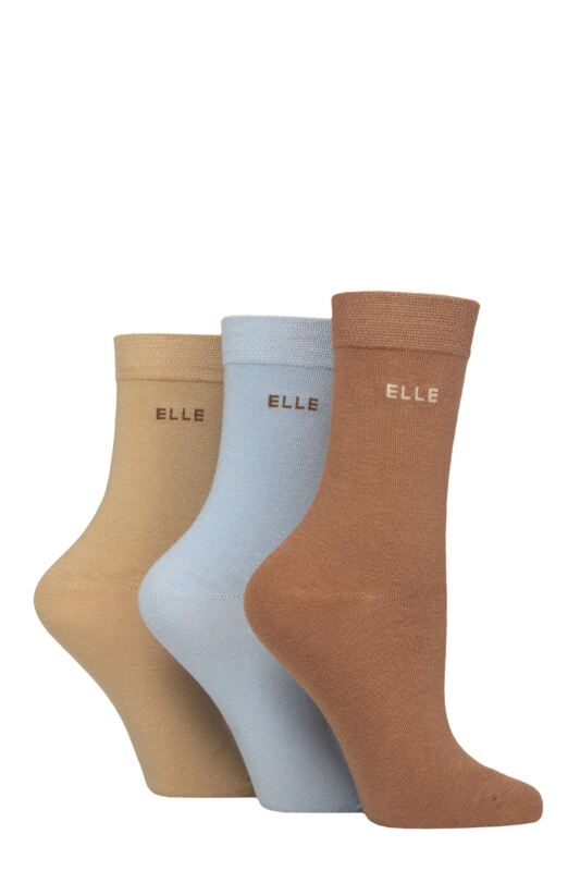 Women's 3 Pair Elle Plain, Striped and Patterned Cotton Socks with Smooth Toes