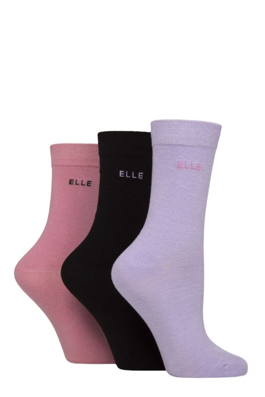 Women's 3 Pair Elle Plain, Striped and Patterned Cotton Socks with Smooth Toes