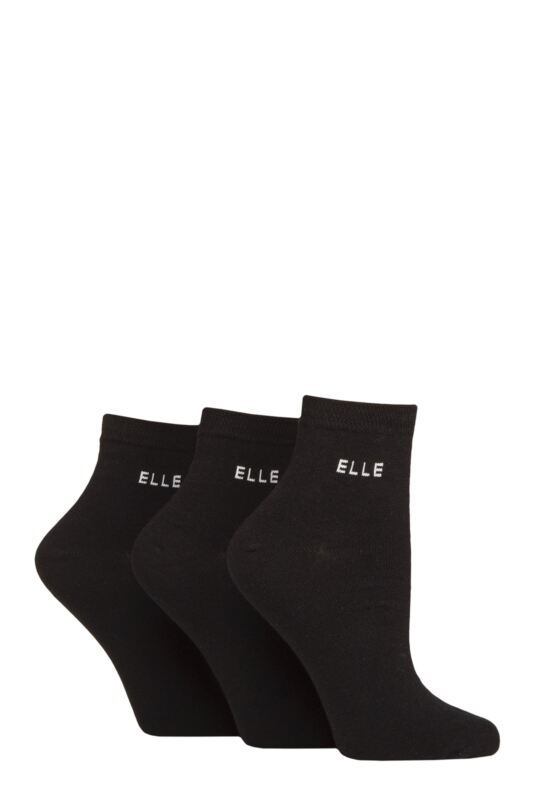 Women's 3 Pair Elle Plain, Striped and Patterned Cotton Anklets with Smooth Toes