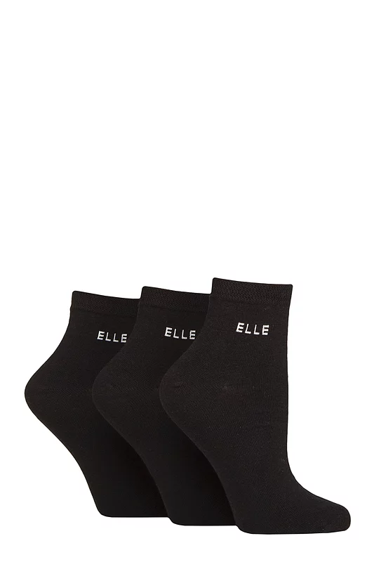 Women's 3 Pair Elle Plain, Striped and Patterned Cotton Anklets with Smooth Toes