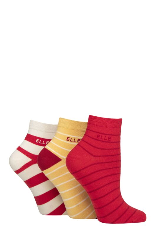 Women's 3 Pair Elle Plain, Striped and Patterned Cotton Anklets with Smooth Toes Parisian Rose Striped 4-8