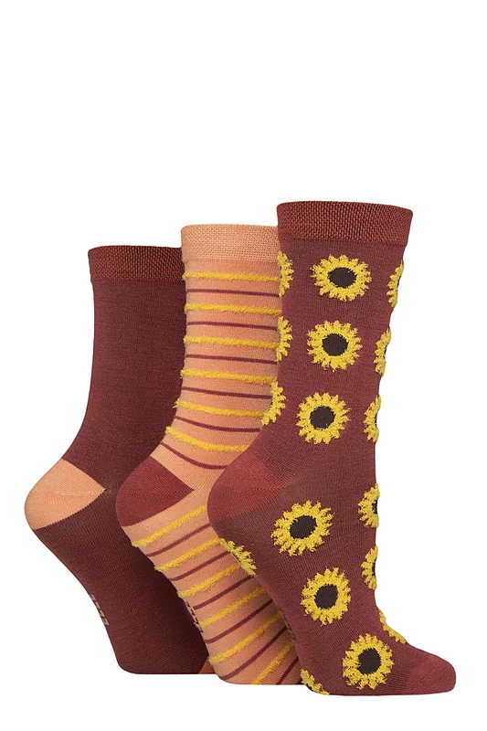 Women's 3 Pair Elle Spotty and Stripe Feather Bamboo Socks Sunflower 4-8