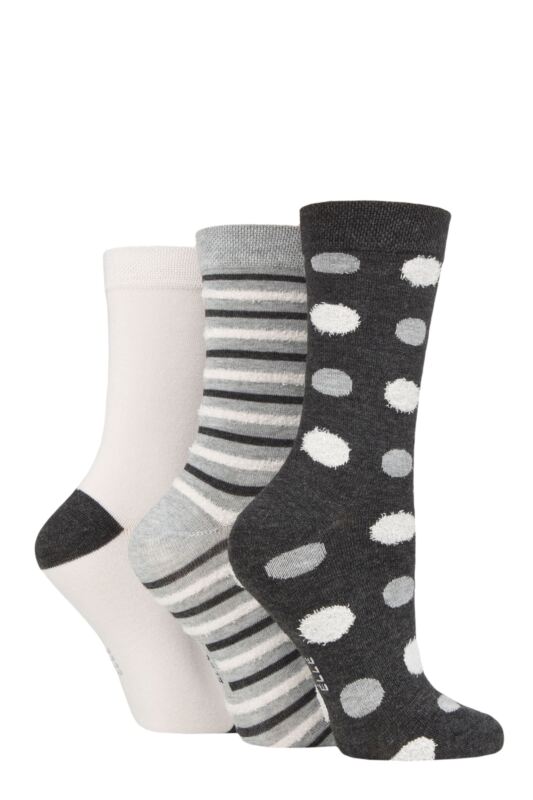 Women's 3 Pair Elle Spotty and Stripe Feather Bamboo Socks