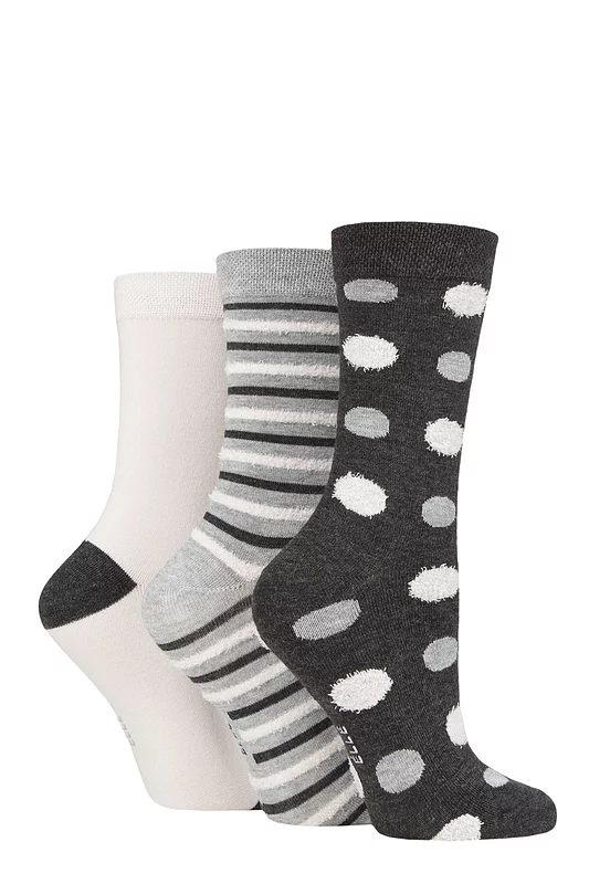 Women's 3 Pair Elle Spotty and Stripe Feather Bamboo Socks