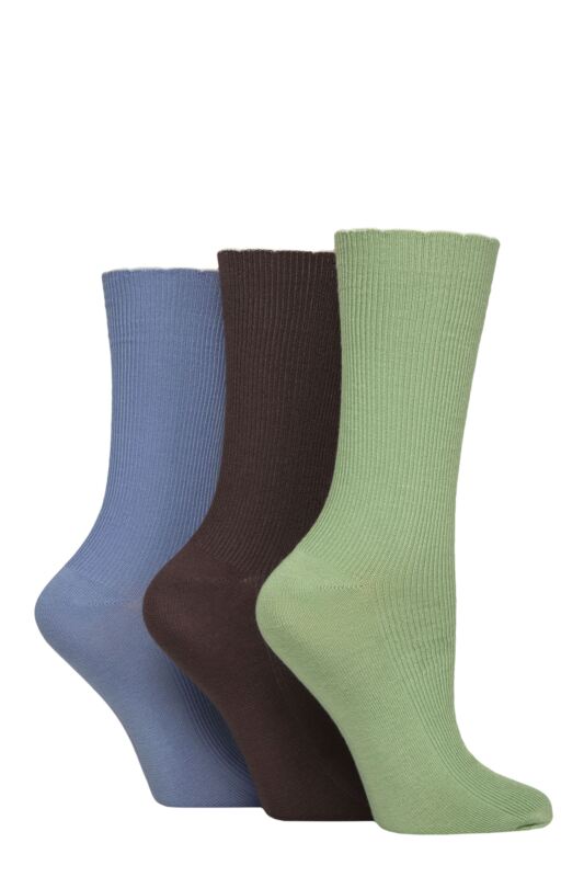 Women's 3 Pair Elle Ribbed Bamboo Socks with Scallop Top