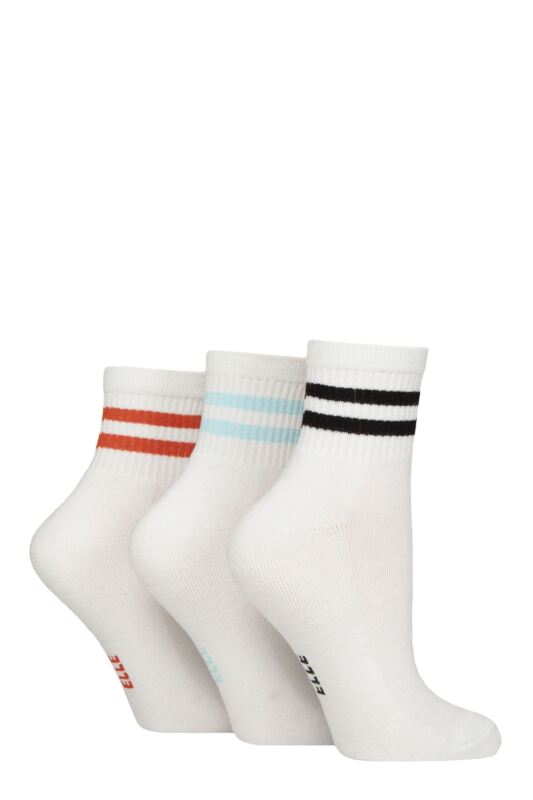 Women's 3 Pair Elle Half Cushion Bamboo Sport Anklet Socks White Stripe 4-8