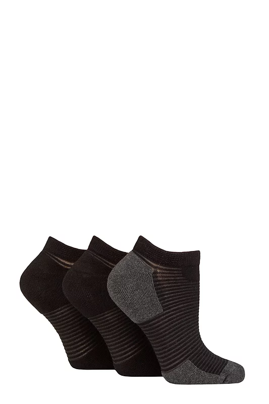 Women's 3 Pair Elle Sheer Stripe Cushioned Heel and Toe Sports Bamboo Trainer Socks
