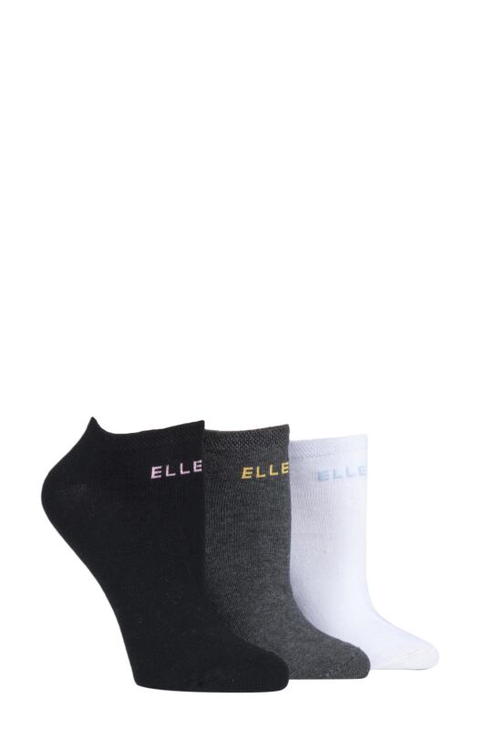 Women's 3 Pair Elle Plain, Stripe and Patterned Cotton No-Show Socks