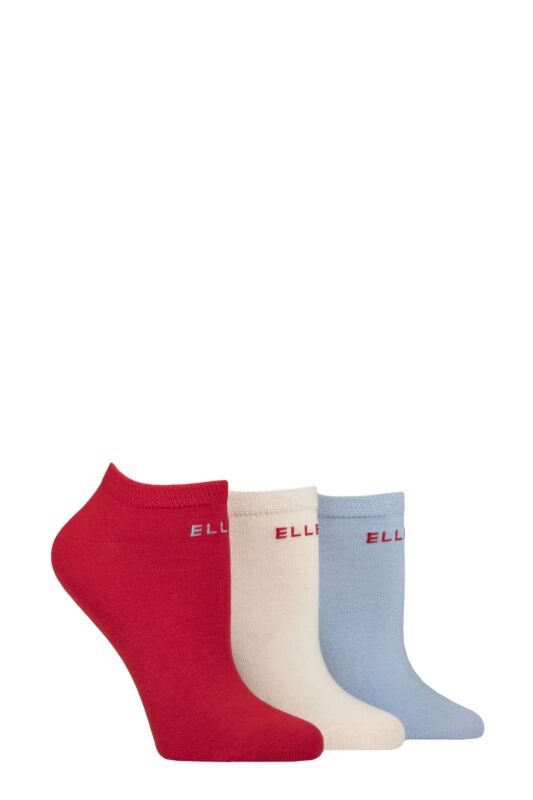 Women's 3 Pair Elle Plain, Stripe and Patterned Cotton No-Show Socks