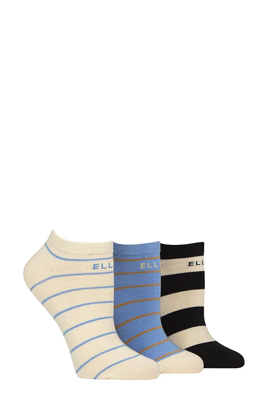 Women's 3 Pair Elle Plain, Stripe and Patterned Cotton No-Show Socks Leopard Noir Striped 4-8