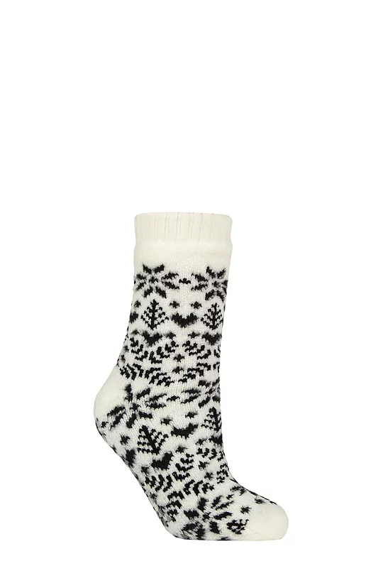 Women's 1 Pair Elle Faux Fur Chenille Slipper Socks Off White 4-8
